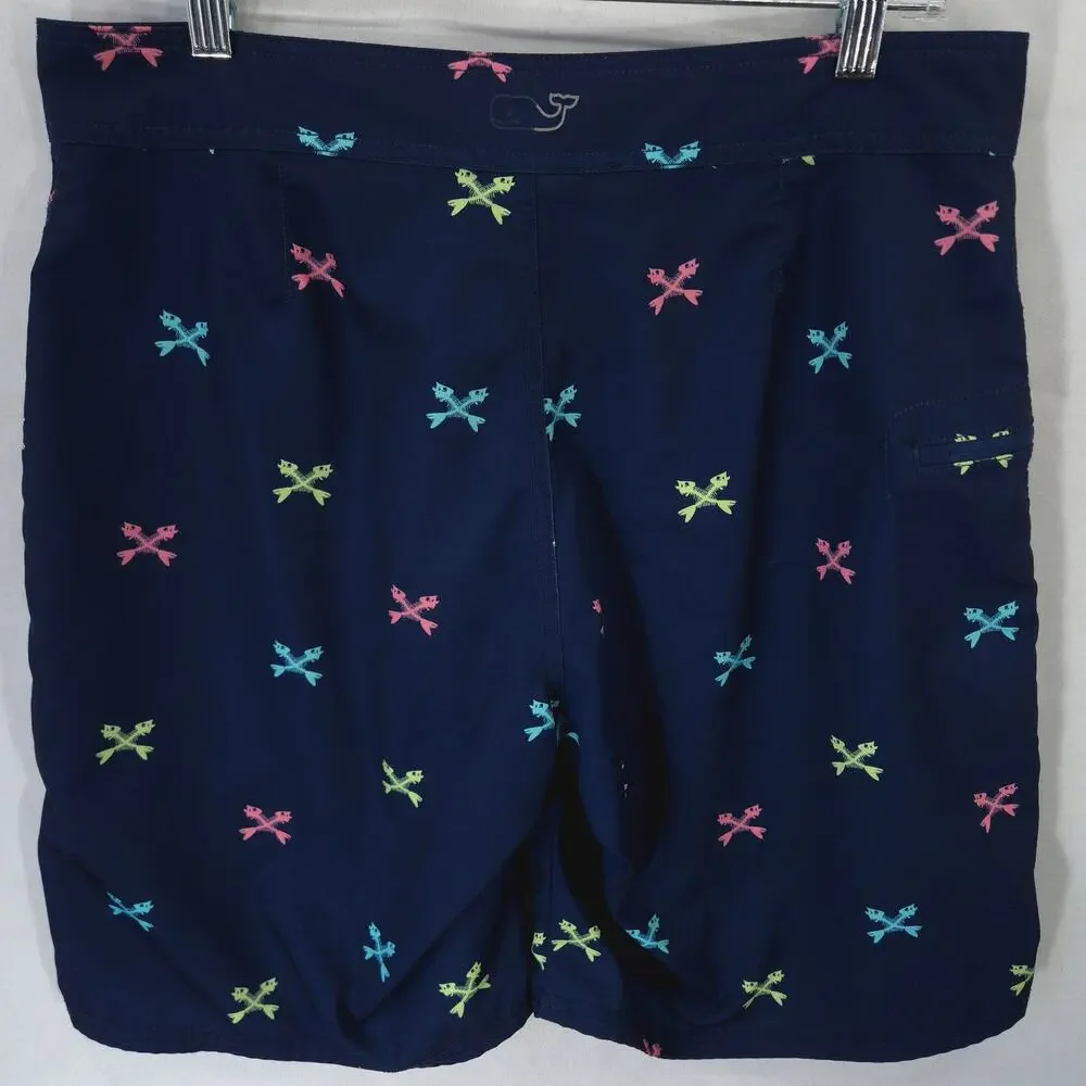 Vineyard Vines Swim Trunks Mens 32 Navy‎ Blue Crossed Fishbones Drawstring